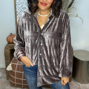 Velvet Button-Up Long Sleeve Shirt