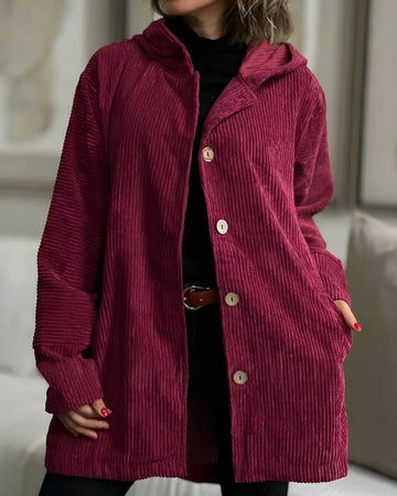 Cozy Corduroy Hooded Button-Up Jacket