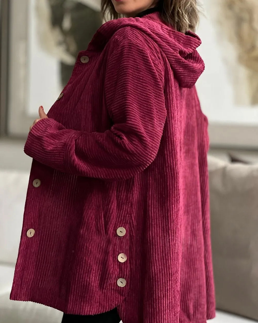 Cozy Corduroy Hooded Button-Up Jacket